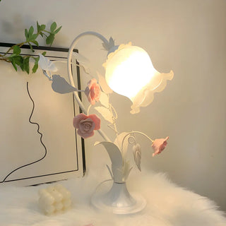 ZOWALA - Elegant Umbrella Glass Shade Green Floral Table Lamp Image - 2