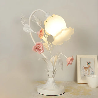 ZOWALA - Elegant Umbrella Glass Shade Green Floral Table Lamp Image - 3