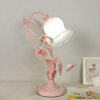 ZOWALA - Elegant Umbrella Glass Shade Green Floral Table Lamp Image - 4