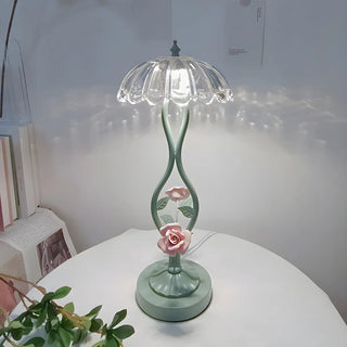 ZOWALA - Elegant Umbrella Glass Shade Green Floral Table Lamp Image - 5
