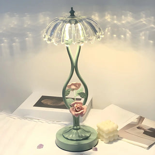 ZOWALA - Elegant Umbrella Glass Shade Green Floral Table Lamp Image - 6