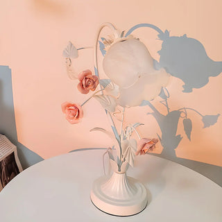 ZOWALA - Elegant Umbrella Glass Shade Green Floral Table Lamp Image - 7
