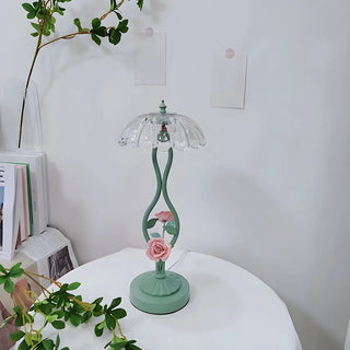 ZOWALA - Elegant Umbrella Glass Shade Green Floral Table Lamp Image - 8