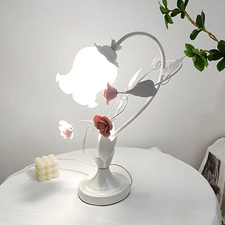ZOWALA - Elegant Umbrella Glass Shade Green Floral Table Lamp Image - 9