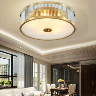 Bedroom Drum Gold Crystal Flush Mount Ceiling Light Zawala Image - 2