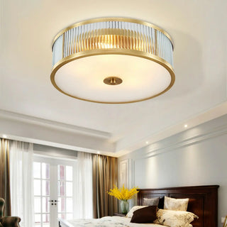 Bedroom Drum Gold Crystal Flush Mount Ceiling Light Zawala Image - 3