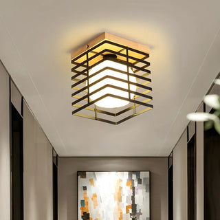 Hallway Black Square Cage Flush Mount Ceiling Light Zawala Image - 1