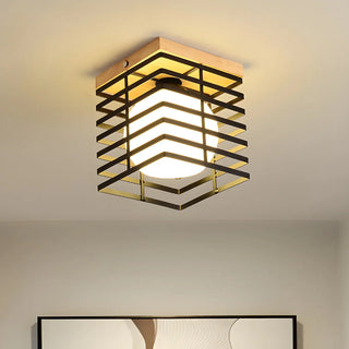 Hallway Black Square Cage Flush Mount Ceiling Light Zawala Image - 2