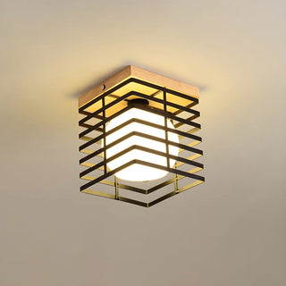 Hallway Black Square Cage Flush Mount Ceiling Light Zawala Image - 3