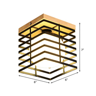 Hallway Black Square Cage Flush Mount Ceiling Light Zawala Image - 4