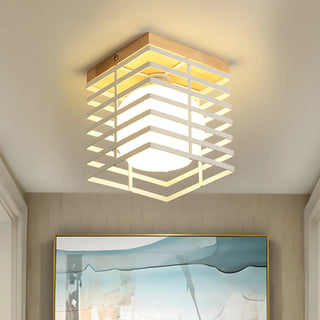 Hallway Black Square Cage Flush Mount Ceiling Light Zawala Image - 6