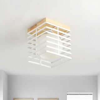 Hallway Black Square Cage Flush Mount Ceiling Light Zawala Image - 7