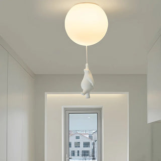 Hallway White Ball Hanging Bear Glass Flush Mount Light Zawala Image - 1