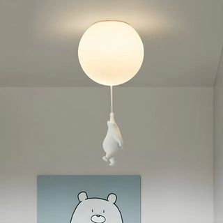 Hallway White Ball Hanging Bear Glass Flush Mount Light Zawala Image - 3