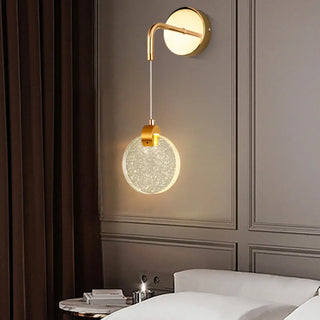 Hanging Crystal Gold Round Bedside LED Wall Sconce Zawala Image - 1