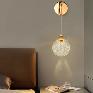 Hanging Crystal Gold Round Bedside LED Wall Sconce Zawala Image - 2