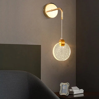 Hanging Crystal Gold Round Bedside LED Wall Sconce Zawala Image - 3