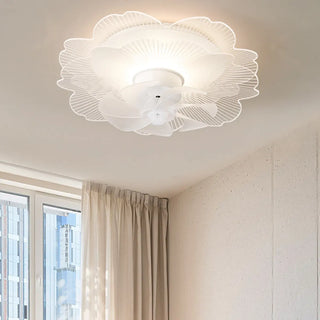 Elegant White Hollow Flower Flush Ceiling Fan Light Zawala Image - 1