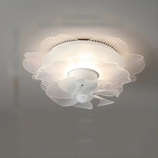 Elegant White Hollow Flower Flush Ceiling Fan Light Zawala Image - 11