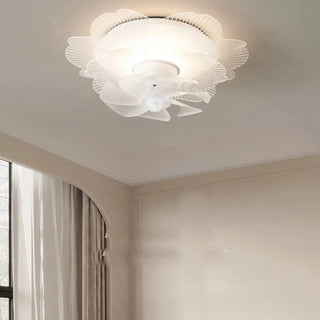 Elegant White Hollow Flower Flush Ceiling Fan Light Zawala Image - 2