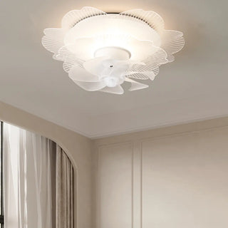 Elegant White Hollow Flower Flush Ceiling Fan Light Zawala Image - 3