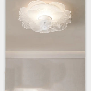 Elegant White Hollow Flower Flush Ceiling Fan Light Zawala Image - 4
