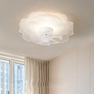 Elegant White Hollow Flower Flush Ceiling Fan Light Zawala Image - 5