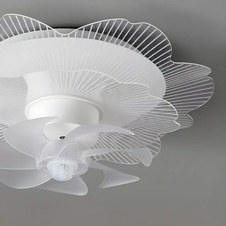 Elegant White Hollow Flower Flush Ceiling Fan Light Zawala Image - 7