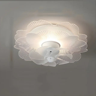 Elegant White Hollow Flower Flush Ceiling Fan Light Zawala Image - 9