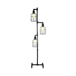 3-Light Industrial Cage Rustic Iron LED Floor Lamp Zawala Image - 5