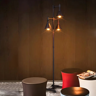 3-Light Industrial Iron Black Conical LED Floor Lamp Zawala Image - 1