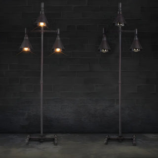 3-Light Industrial Iron Black Conical LED Floor Lamp Zawala Image - 2