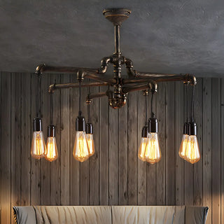 ZOWALA - Industrial 8 Heads Pipe Rust Ceiling Light