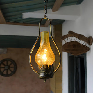 ZOWALA - Vintage Antique Copper Amber Glass Lantern Pendant Light Image - 3