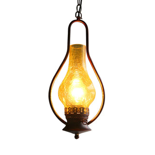 ZOWALA - Vintage Antique Copper Amber Glass Lantern Pendant Light Image - 4