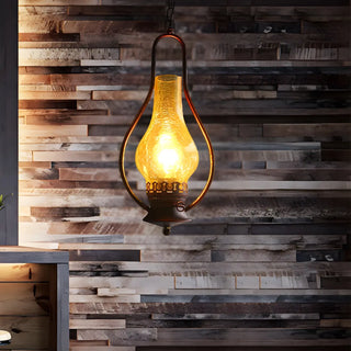 ZOWALA - Vintage Antique Copper Amber Glass Lantern Pendant Light Image - 5