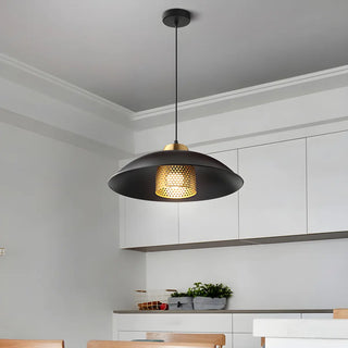 Industrial Black Dome Brass Mesh Screen Pendant Light Zawala Image - 1