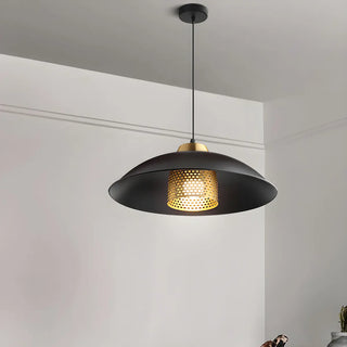 Industrial Black Dome Brass Mesh Screen Pendant Light Zawala Image - 2