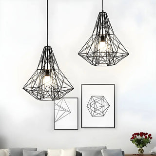 Industrial Cage Diamond Dining Room White Pendant Light Zawala Image - 1