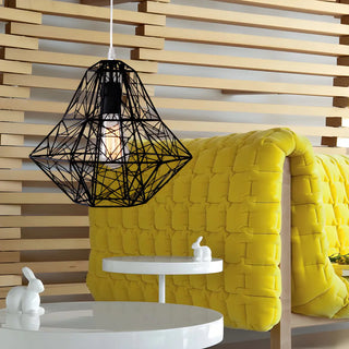 Industrial Cage Diamond Dining Room White Pendant Light Zawala Image - 2