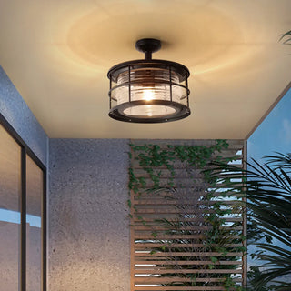 ZOWALA - Industrial Black Cage Metal Semi-Flush Mount Light Image - 1