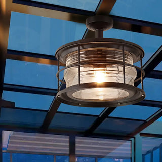 ZOWALA - Industrial Black Cage Metal Semi-Flush Mount Light Image - 10