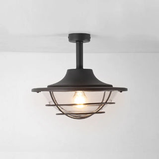 ZOWALA - Industrial Black Cage Metal Semi-Flush Mount Light Image - 11