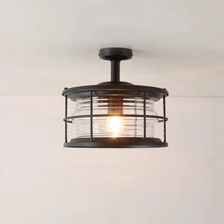 ZOWALA - Industrial Black Cage Metal Semi-Flush Mount Light Image - 13