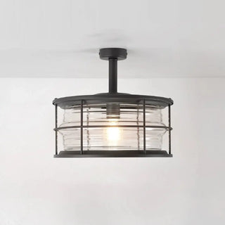 ZOWALA - Industrial Black Cage Metal Semi-Flush Mount Light Image - 14