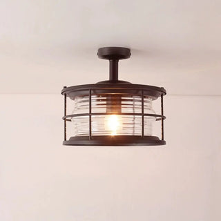 ZOWALA - Industrial Black Cage Metal Semi-Flush Mount Light Image - 15
