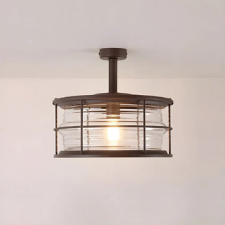 ZOWALA - Industrial Black Cage Metal Semi-Flush Mount Light Image - 16