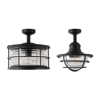 ZOWALA - Industrial Black Cage Metal Semi-Flush Mount Light Image - 18