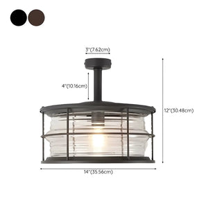 ZOWALA - Industrial Black Cage Metal Semi-Flush Mount Light Image - 22
