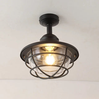 ZOWALA - Industrial Black Cage Metal Semi-Flush Mount Light Image - 3